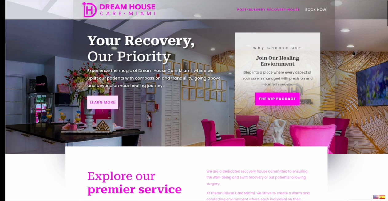 Dream House Care Miami home page with the headline Your Recovery, Our Priority.