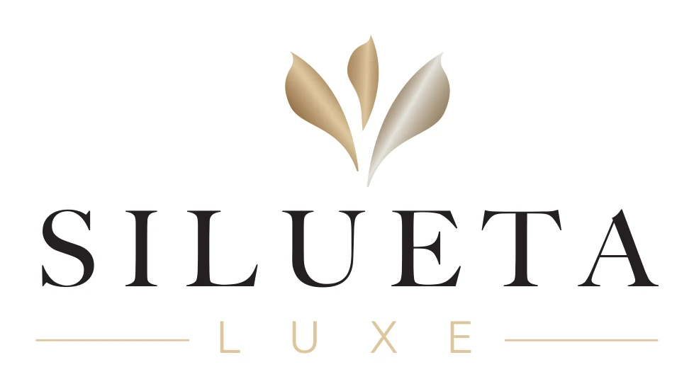 Silueta Luxe logo: a gold leaf symbol above the name in a serif typeface, with Luxe in spaced gold letters.